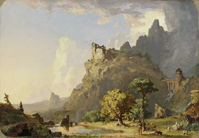 Italiaans Landschap bij Rome: Studie voor Bergstroom, 1847 door Jasper Francis Cropsey